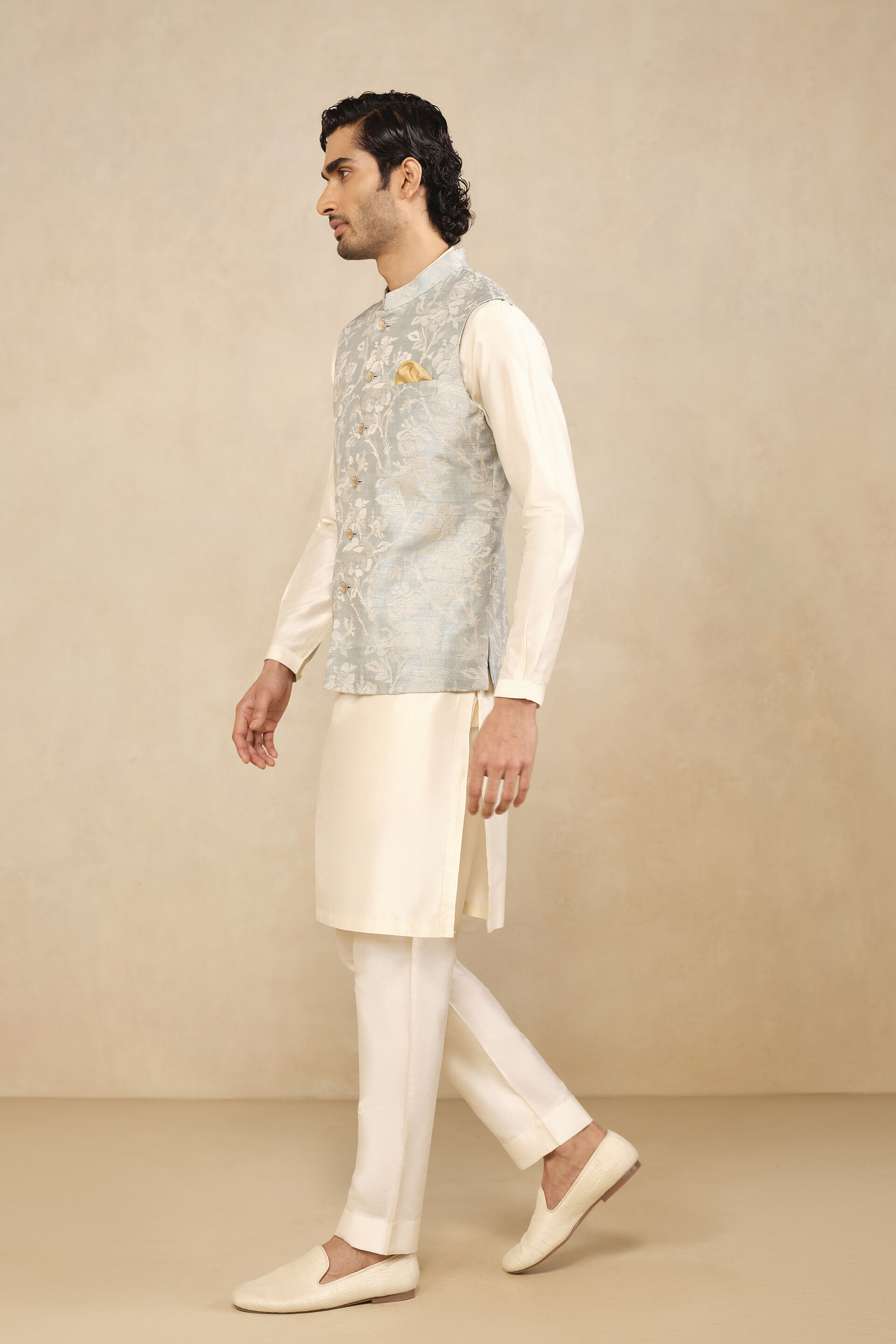 Avan Embroidered Silk Nehru Jacket - Powder Blue, Powder Blue, image 3